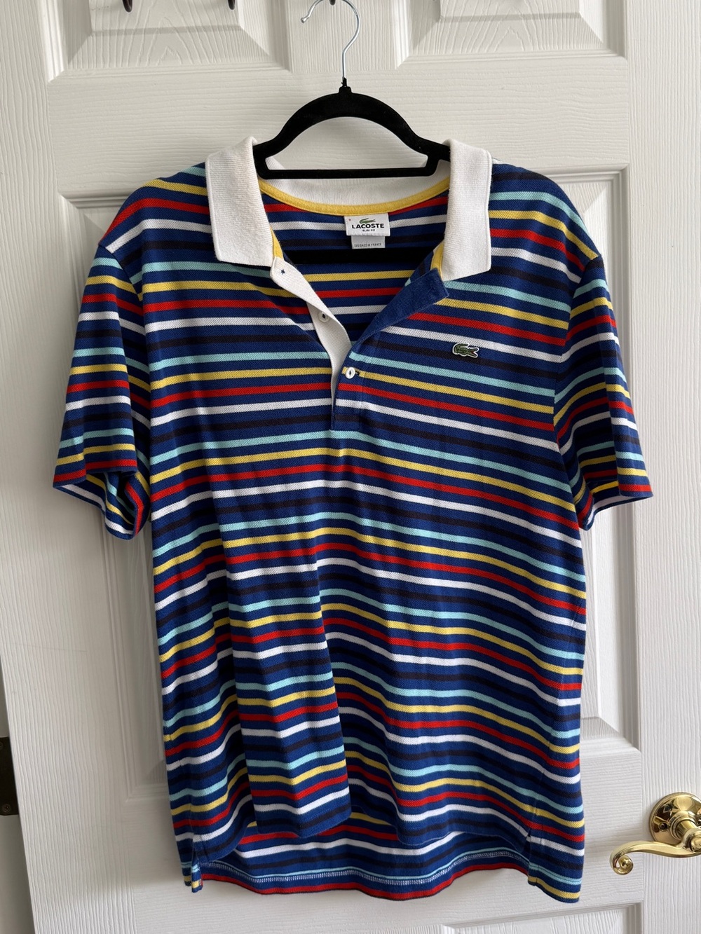 Lacoste Men's Navy Multi-Stripe Polo Shirt Sz 8 XL